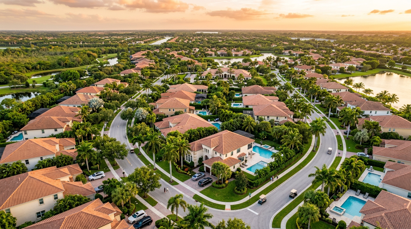 Parkland Florida luxury residential neighborhood with tree-lined streets and Mediterranean homes - homeowners insurance costs vary by neighborhood