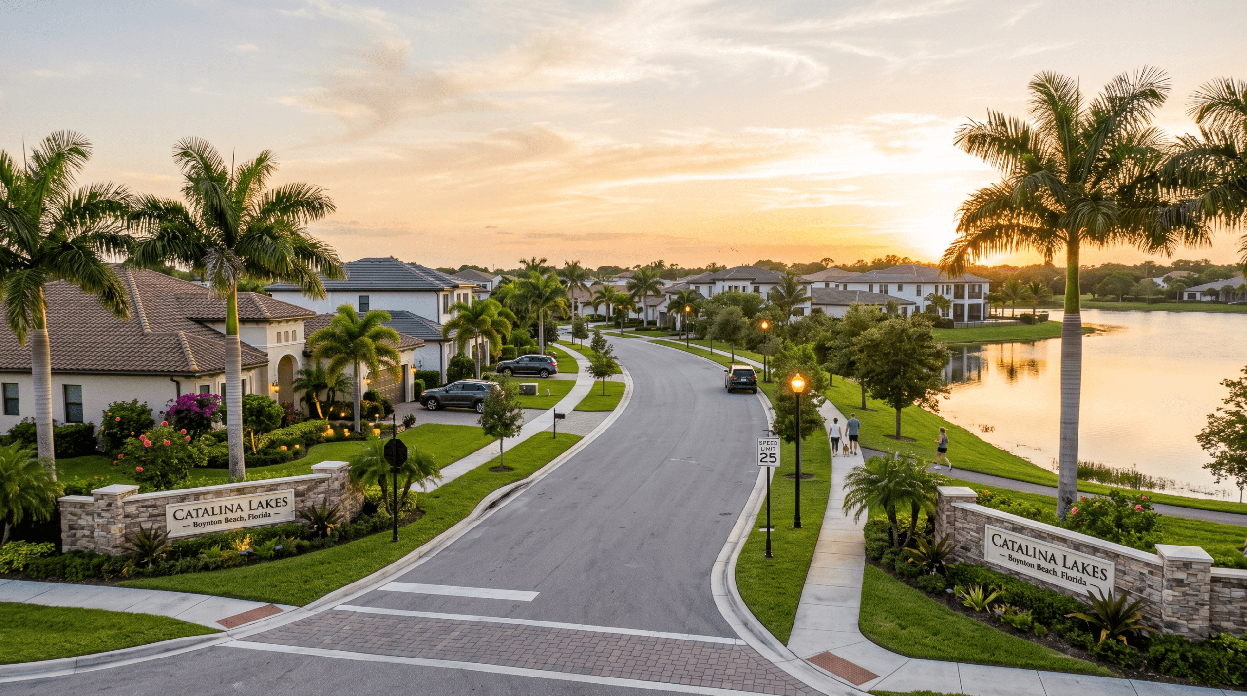 Boynton Beach real estate market - residential neighborhood at golden hour